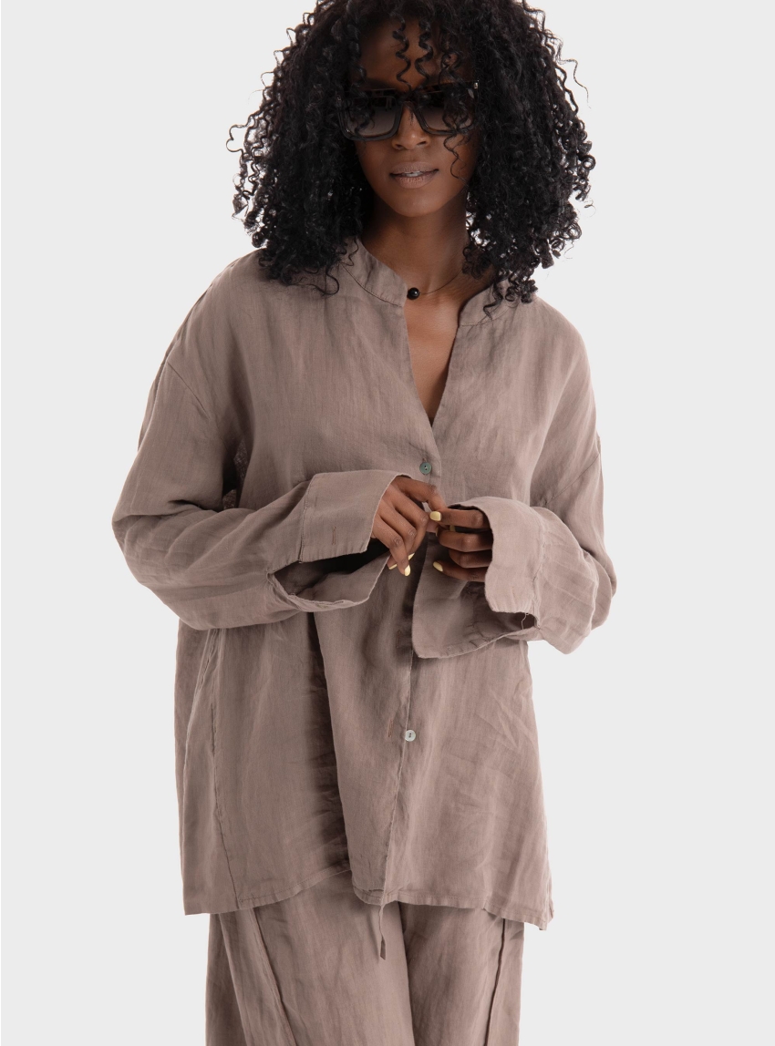 Black & Black  Linen Shirt - Light Brown