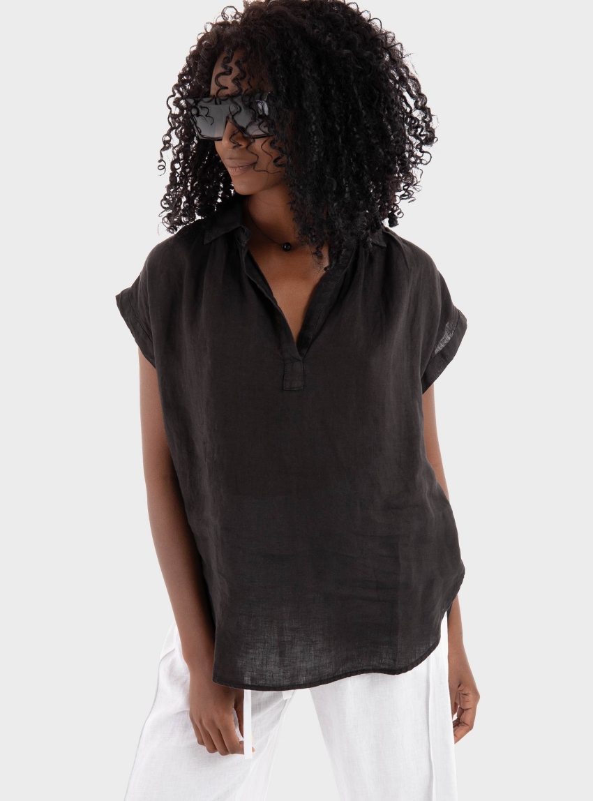 Black & Black  Linen Shirt - Black