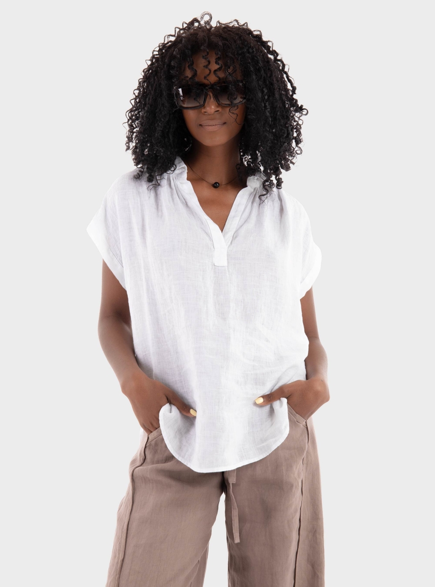 Black & Black  Linen Shirt - White