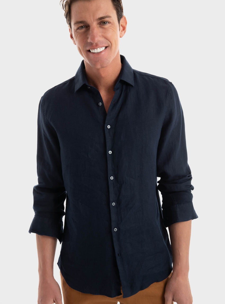 Calvin Klein Linen Solid Slim Shirt - Dark Blue