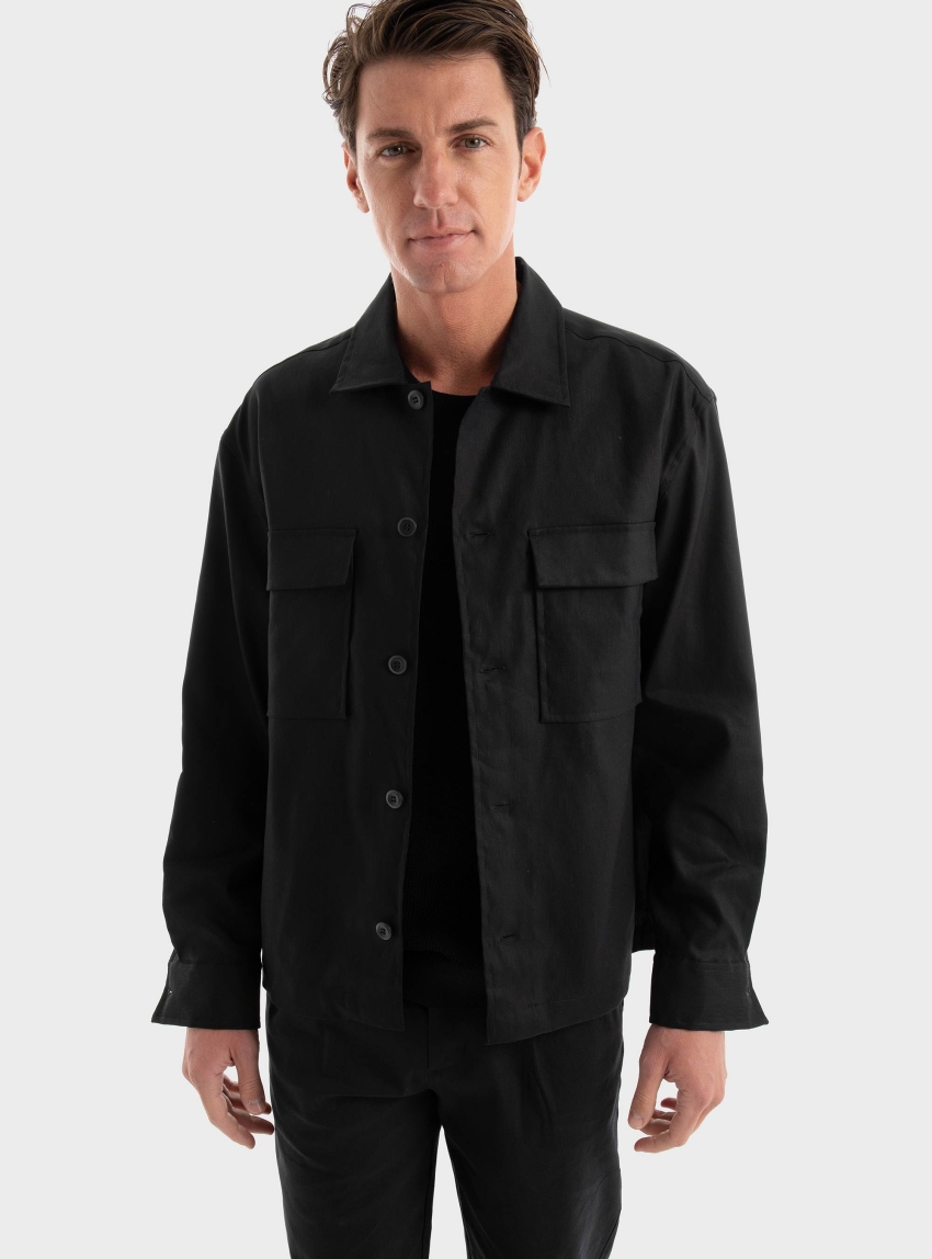 Calvin Klein Linen Lyocell Stretch Overshirt - Black