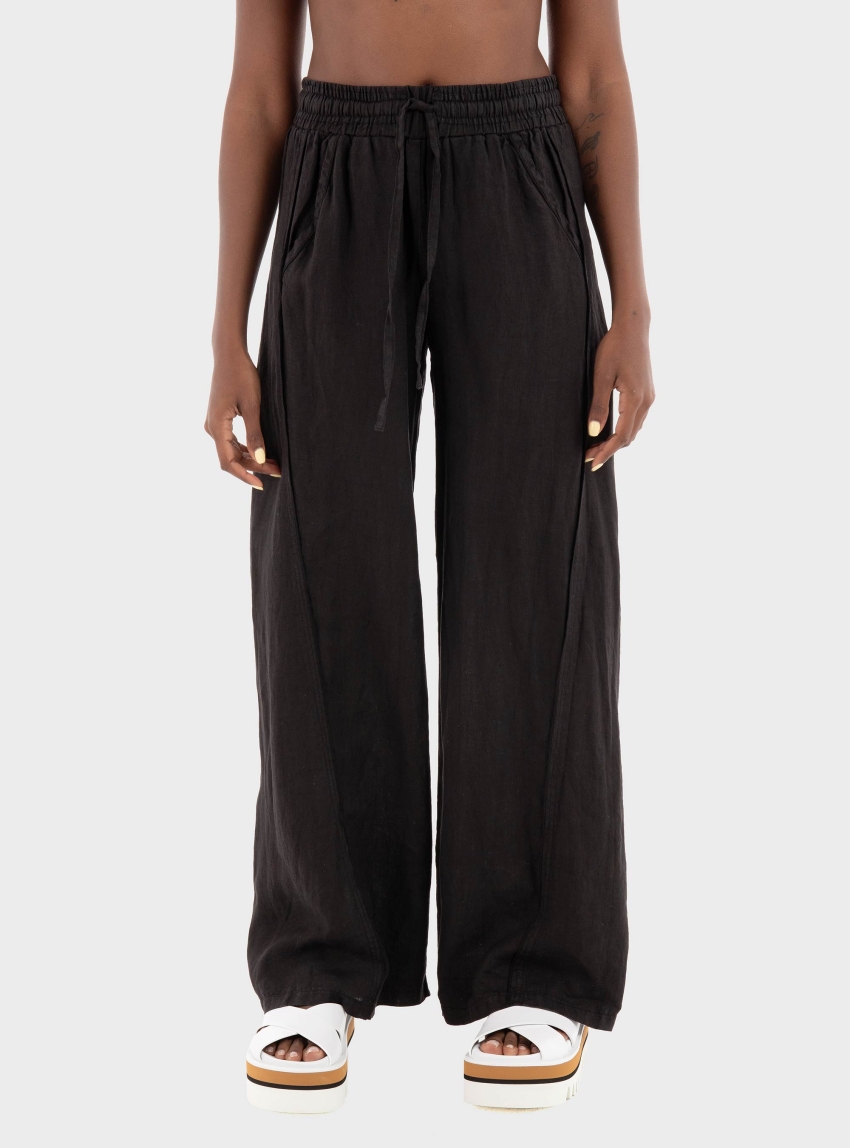 Black & Black  Linen Pants - Black