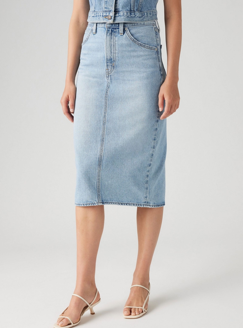 Levi's High Rise Slit Skirt - Light Aged Denim