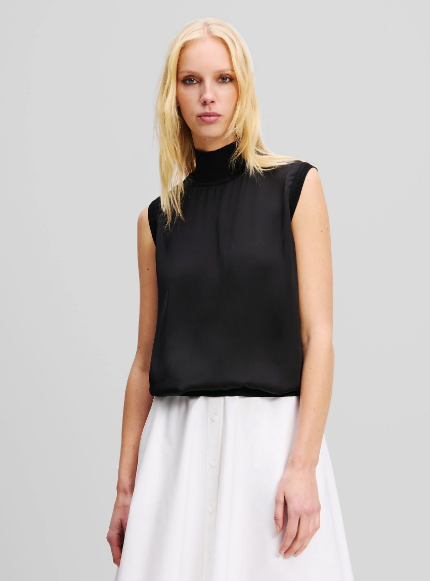 Karl Lagerfeld Sleeveless Satin Top - Black