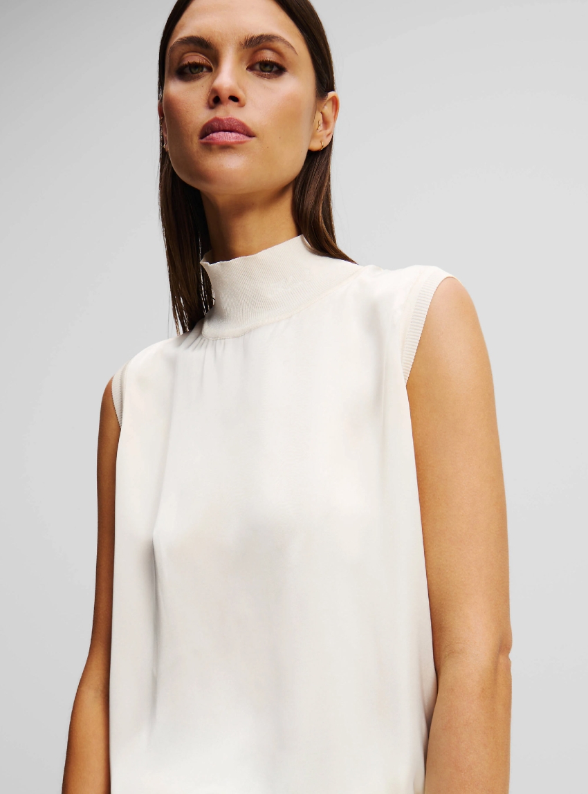 Karl Lagerfeld Sleeveless Satin Top - Cream