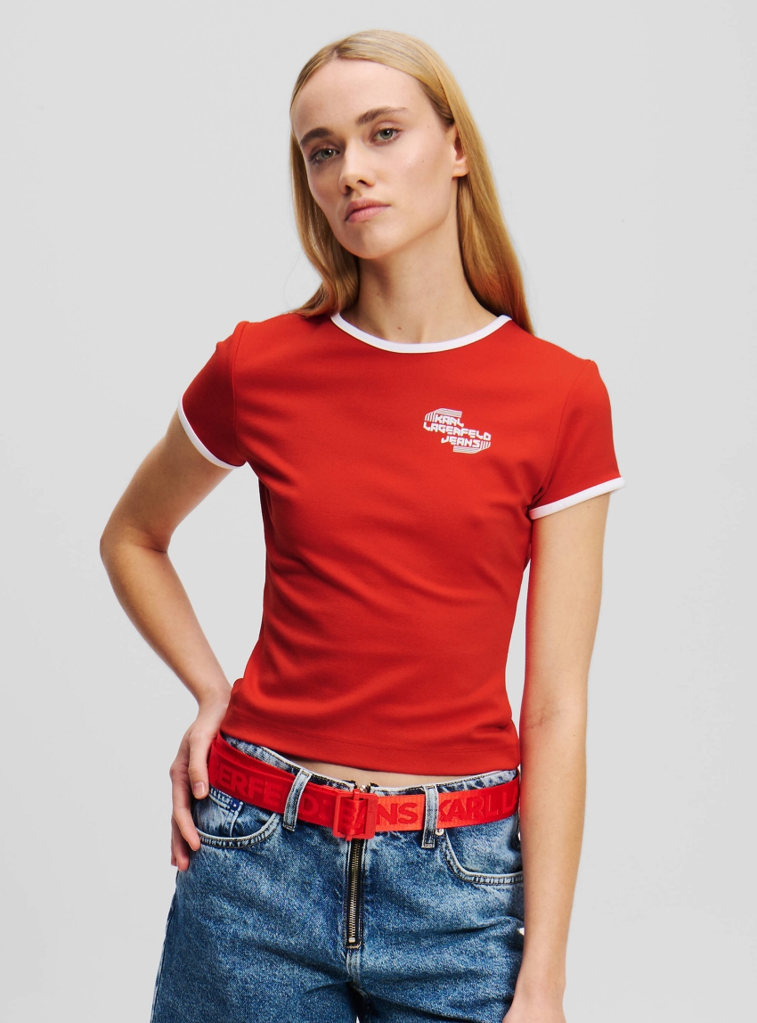 Karl Lagerfeld Jeans Cap-Sleeve T-Shirt - Orange Red