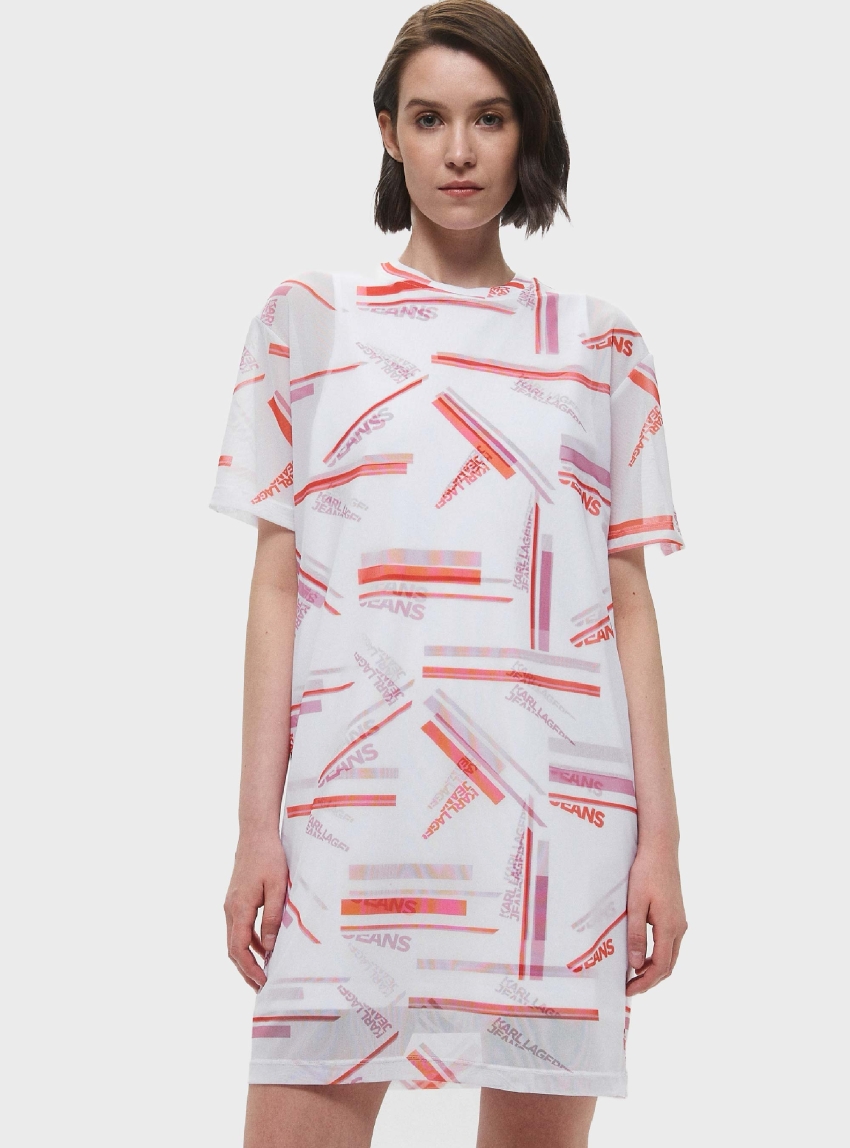 Karl Lagerfeld Jeans Printed Mesh Dress - Red