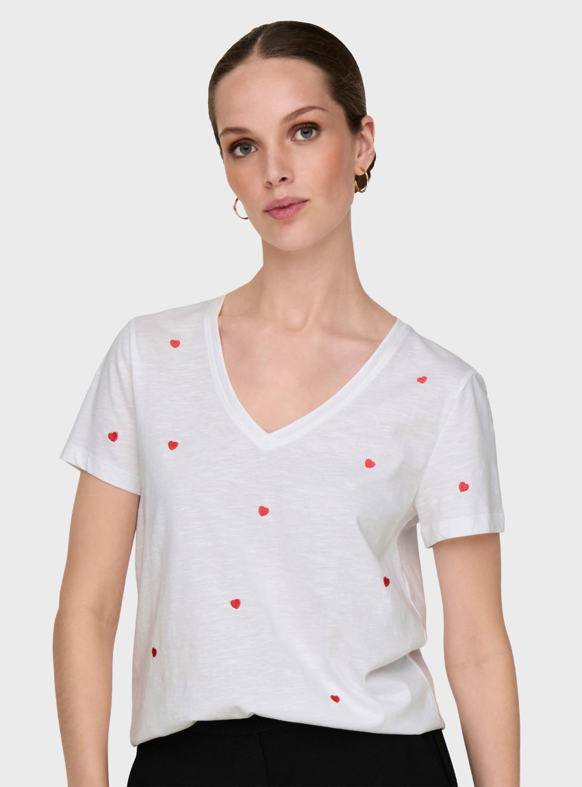 Only Ketty V-Neck T-Shirt - Red