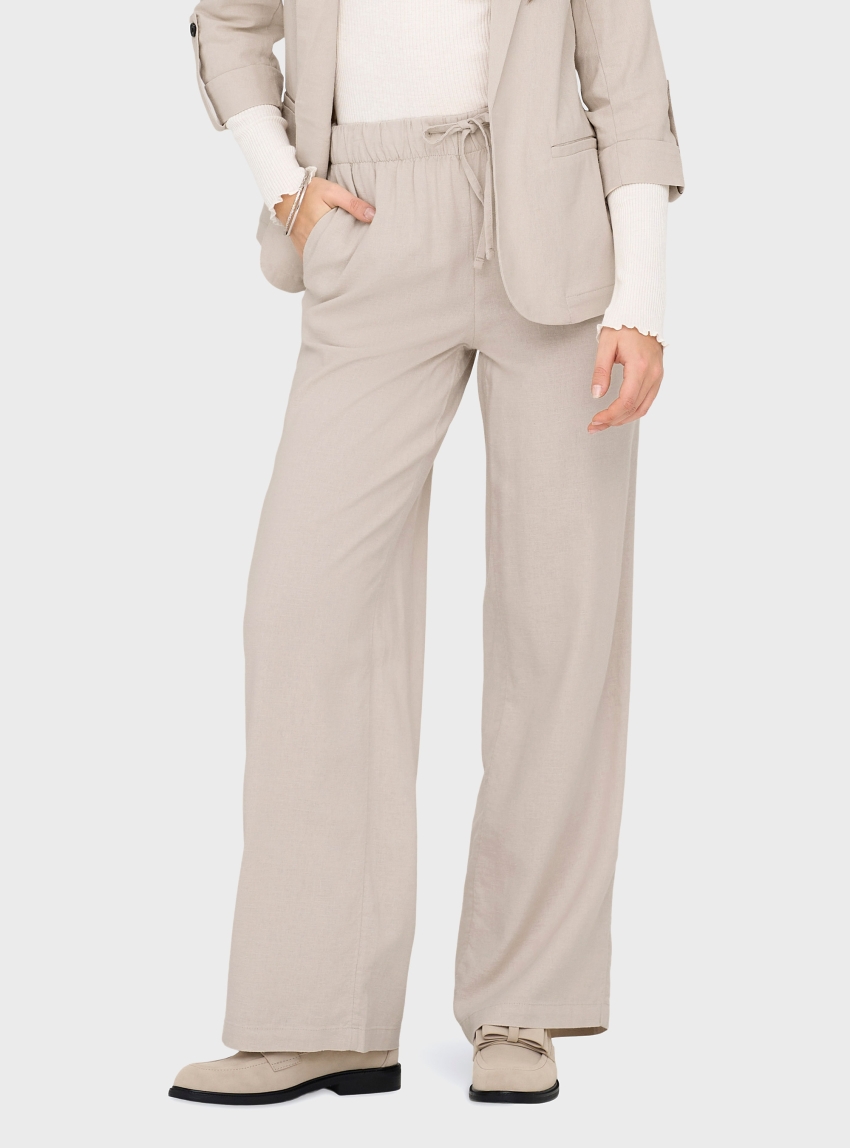 Only Caro Mid Waist Linen Blend Pull-Up Pants - Pumice Stone