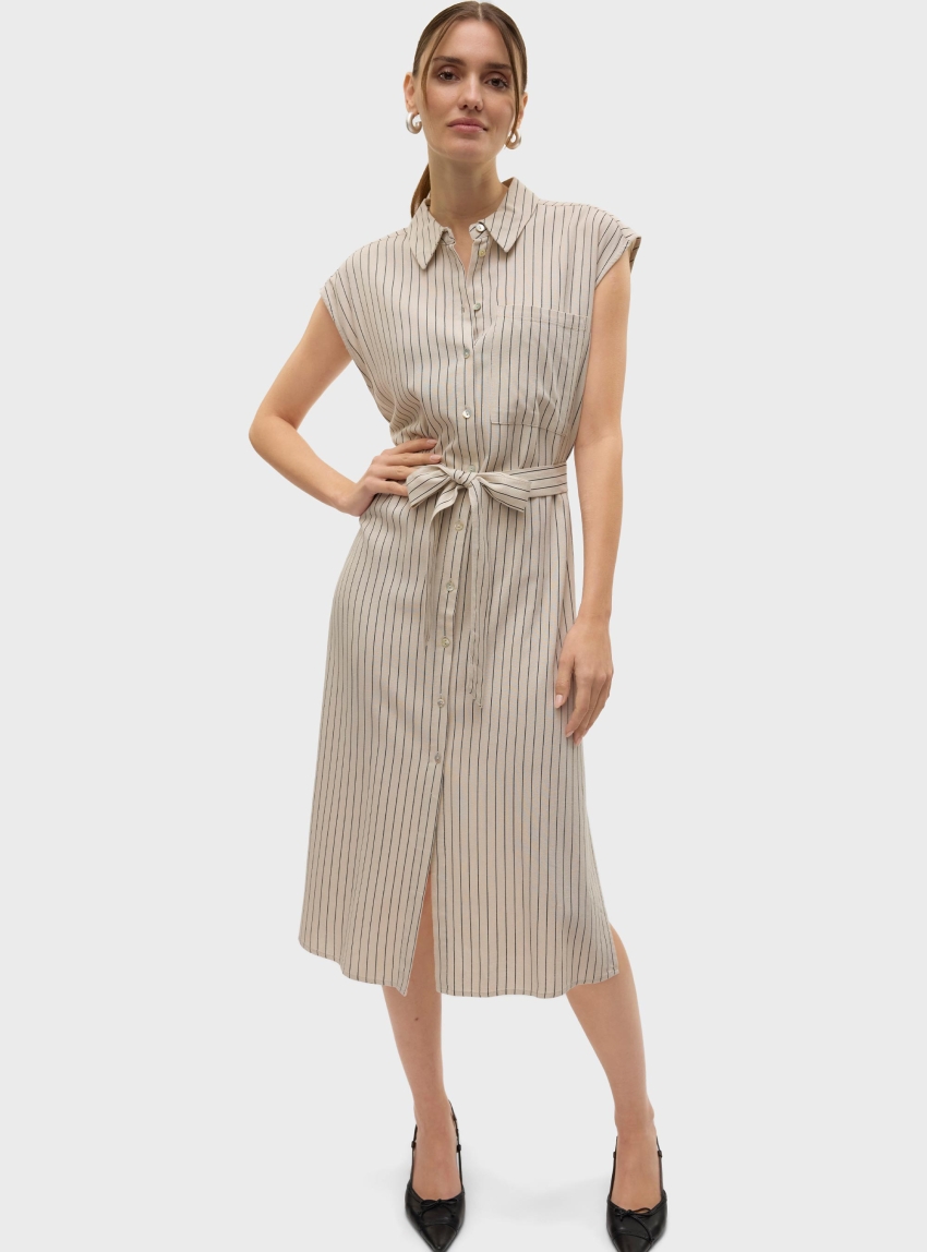 Vero Moda Mymilo Calf Shirt Dress - Light Beige