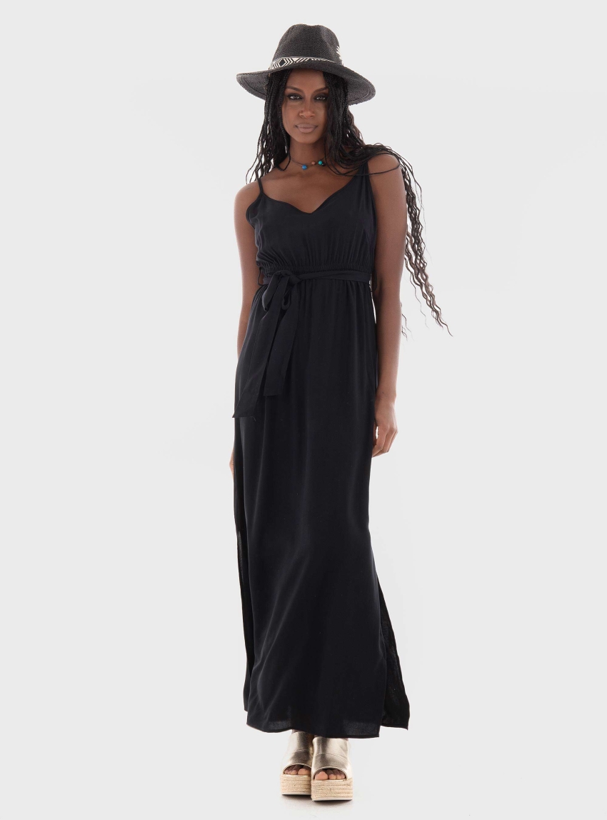 Vero Moda Easy Joy Slit Maxi V-Neck Dress - Black