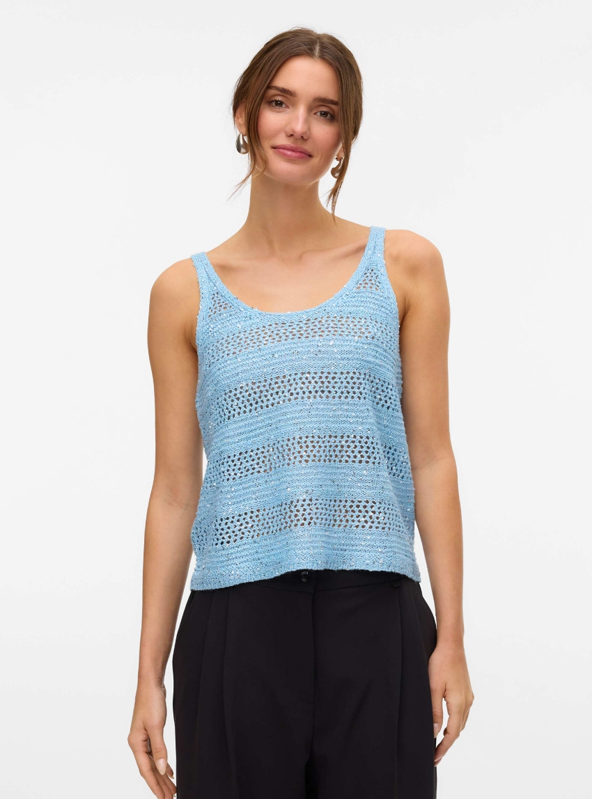 Vero Moda Leilani Stripe Knitted U-Neck - Light Blue