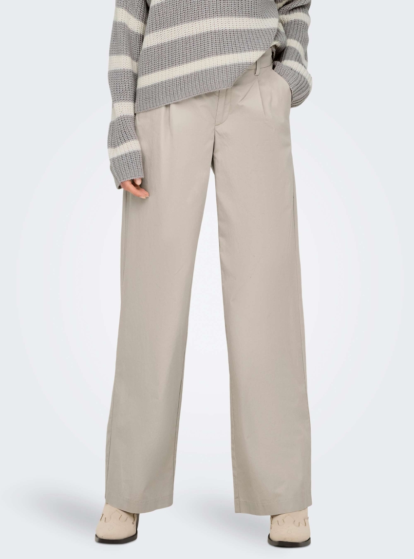 Only Carrie Mid Waist Wide Pleated Chinos - Grey