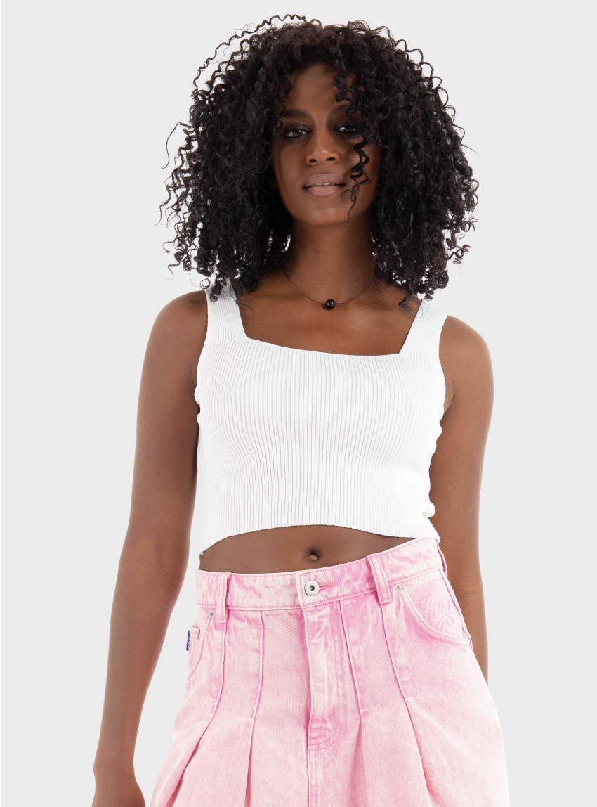 Only Tatianna Cropped Square Neck Knitted Top - White