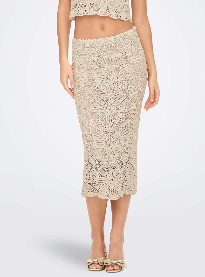 Only Alberte Mid Waist Long Skirt - Light Beige