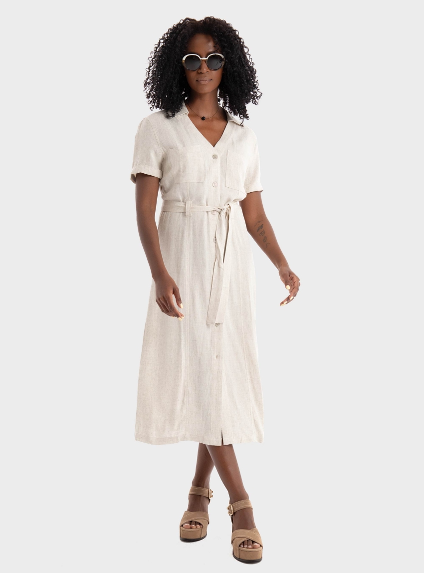 Only Siesta Linen Blend Shirt Dress - Light Beige