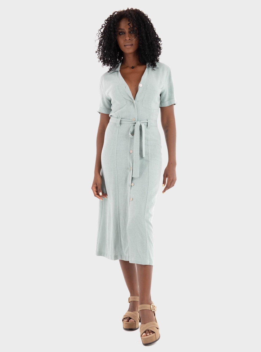 Only Siesta Linen Blend Shirt Dress - Teal