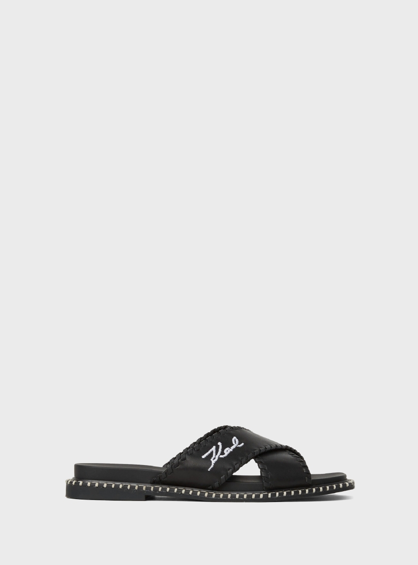 Karl Lagerfeld Kleo Whipstitch Krosstrap Sandals - Black