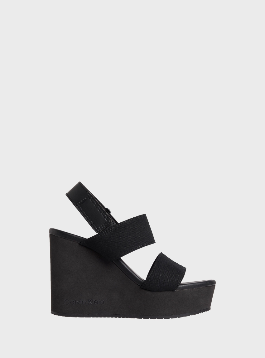 Calvin Klein Canvas Platform Wedge Sandals - Black