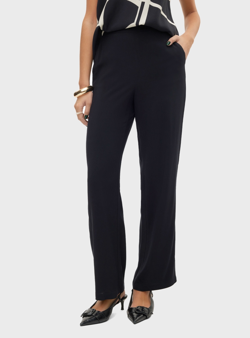 Vero Moda Easy Joy Hw Wide Pants Wvn Ga - Black
