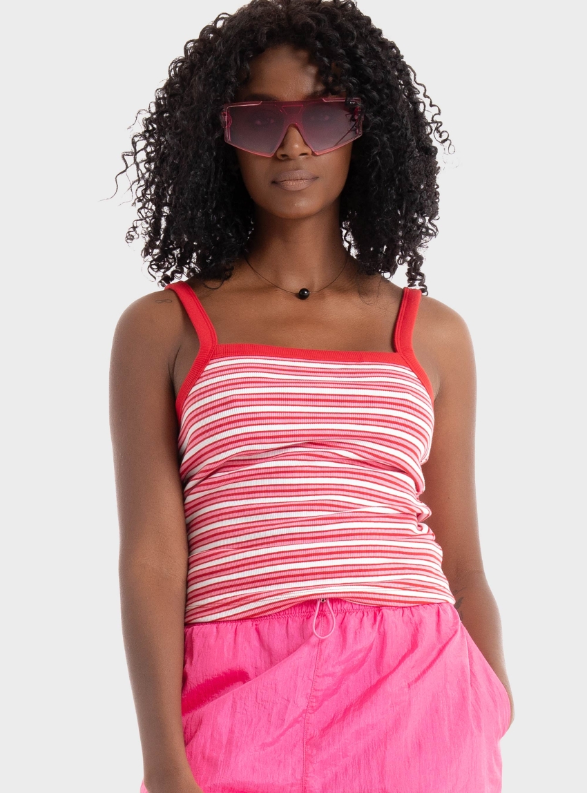 JJXX Fifi Rib Stripe Top - Hot Pink