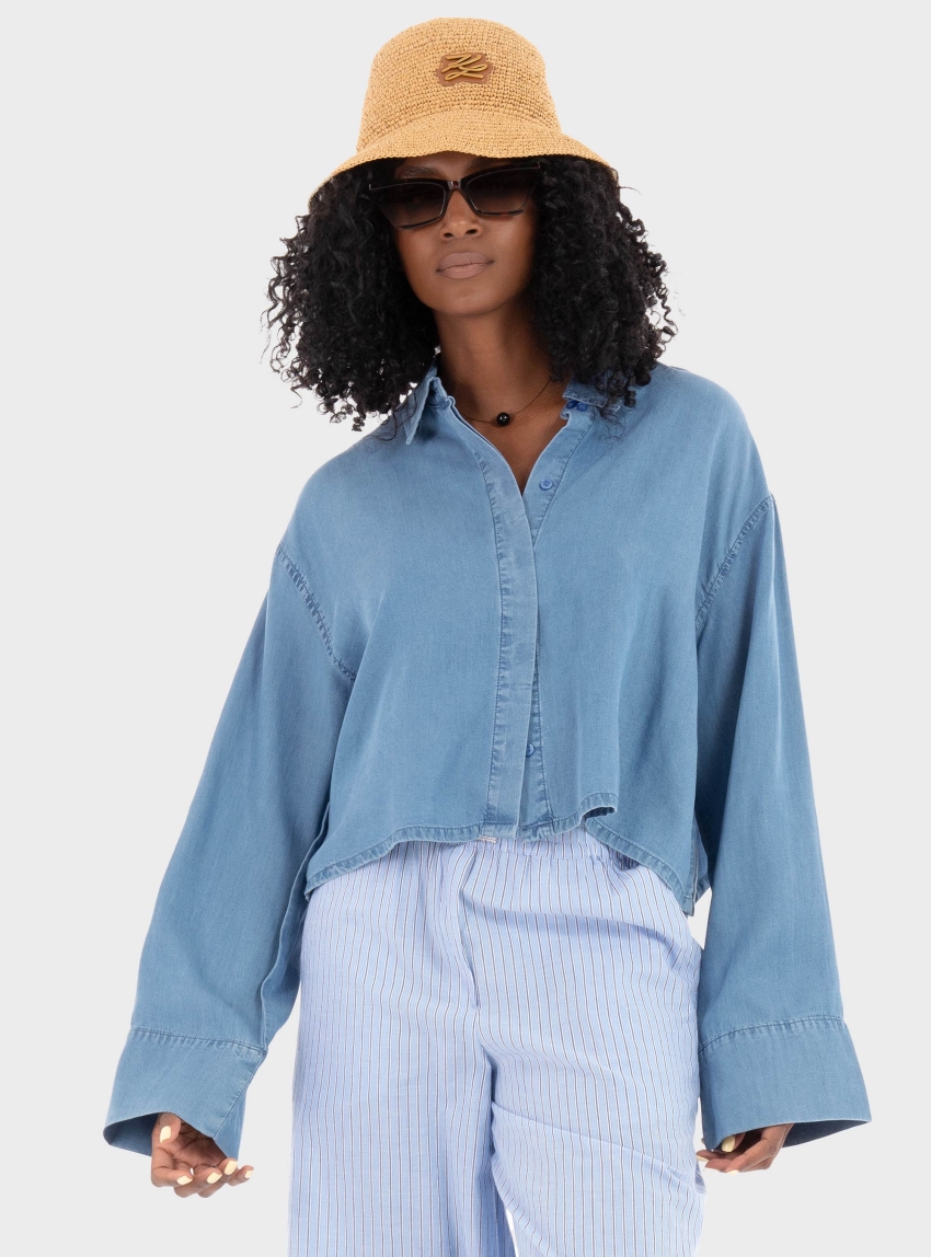 Only Charis Open Back Shirt - Medium Aged Denim