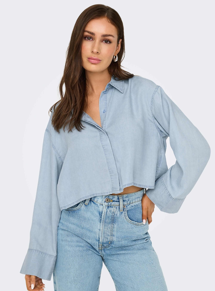 Only Charis Open Back Shirt - Light Aged Denim