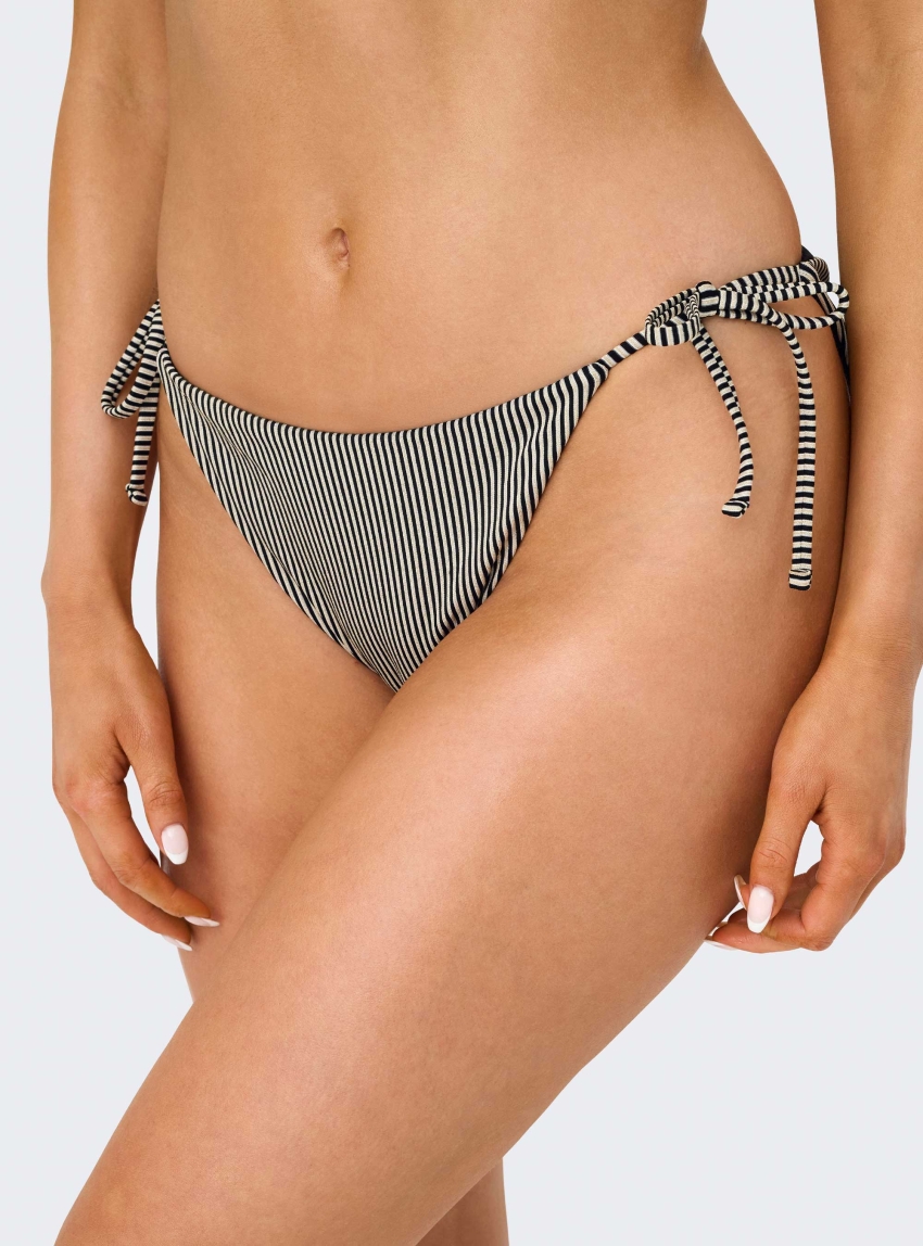 Only Phoebe Stripe Tie Bikini Bottoms - Black
