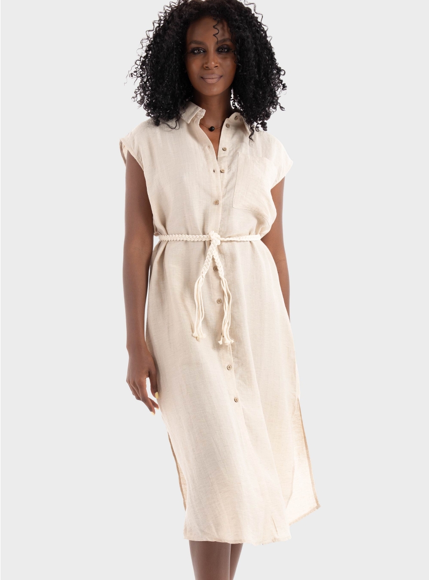 Vero Moda Heaven Belt Calf Shirt Dress - Ecru