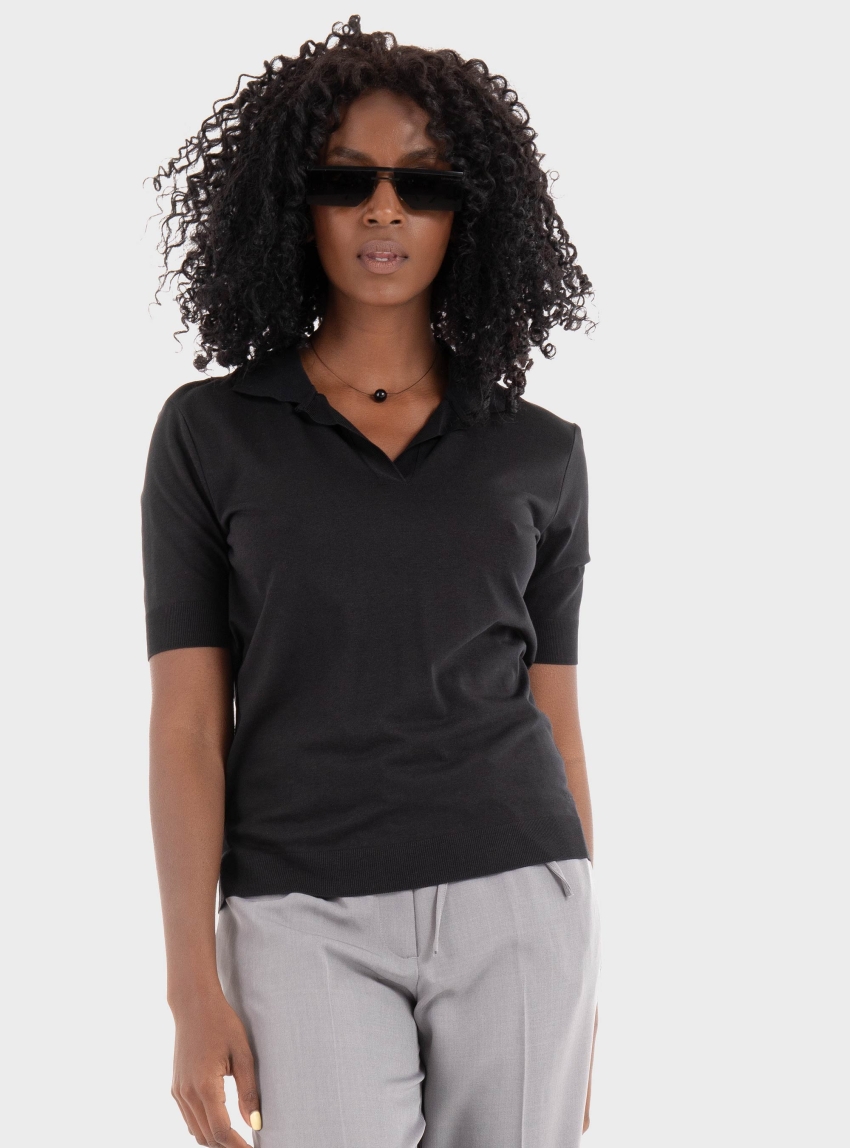 Calvin Klein Refined Cotton J Collar Polo Shirt - Black