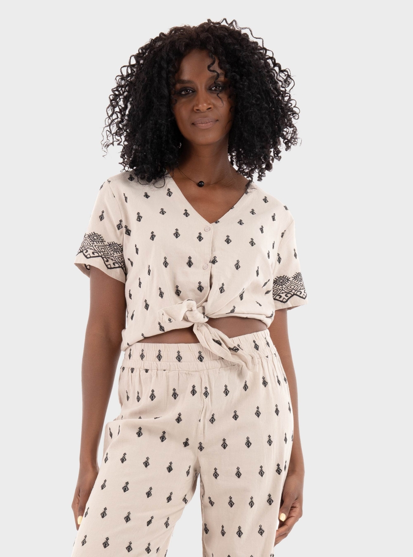 Only Siesta Willa Knot Button Top - Pumice Stone