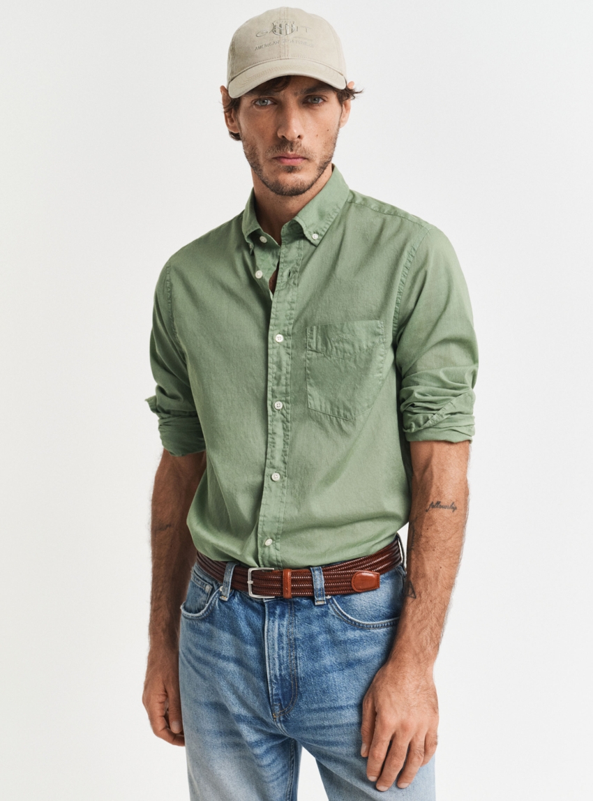 Gant Regular Fit Linen Shirt - Light Olive