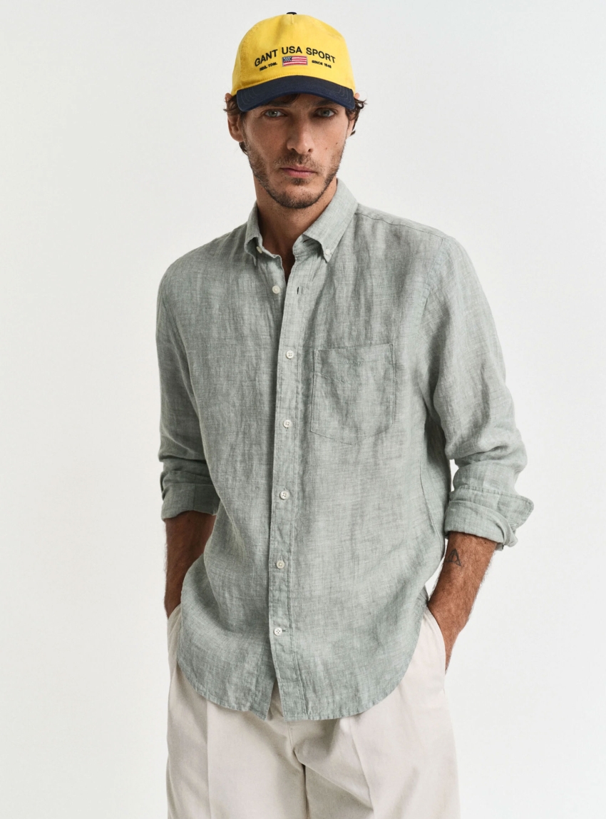 Gant Regular Fit Linen Shirt - Light Olive