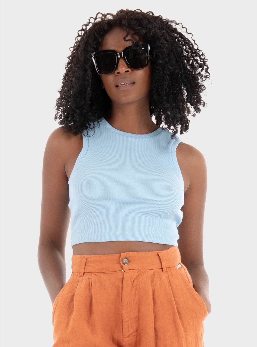 Only Vilma Cropped Tank Top - Light Blue