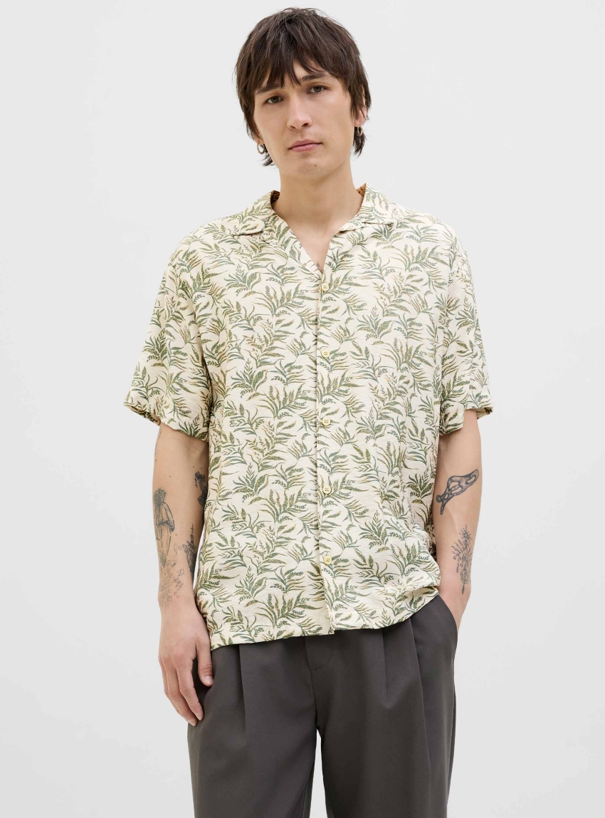 Jack & Jones Premium Jpr Lincoln Print Resort Shirt - Light Olive