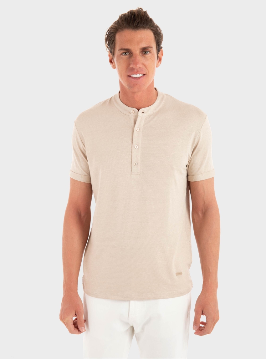 Gianni Lupo Linen Blend T-Shirt - Light Beige