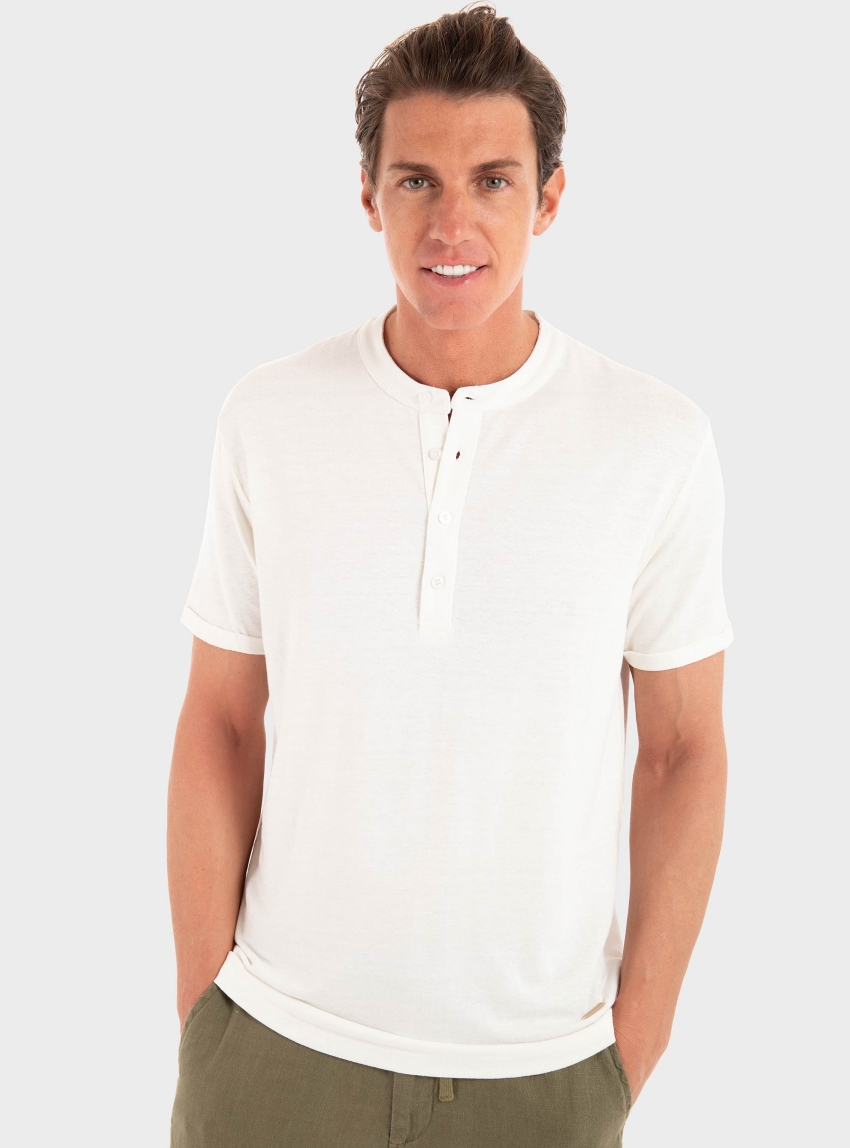 Gianni Lupo Linen Blend T-Shirt - Off White