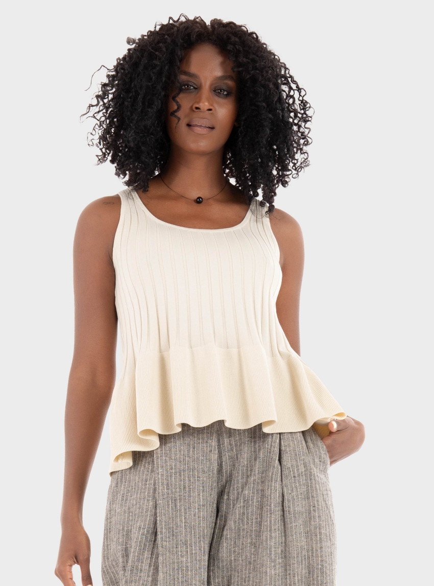 Vero Moda Aware River O-Neck Peplum Knit Top - Ecru