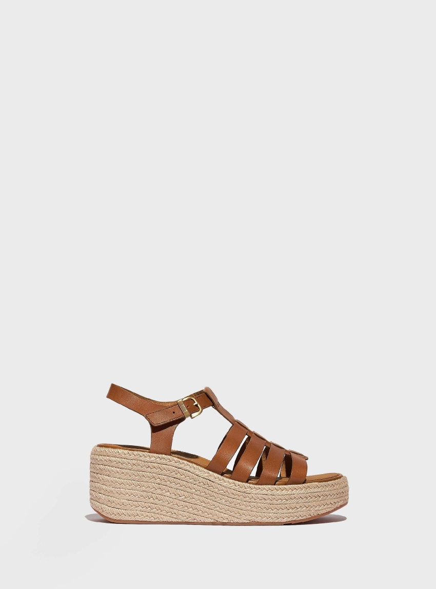 FitFlop Espadrille Leather Fisherman Wedge Sandals - Tan