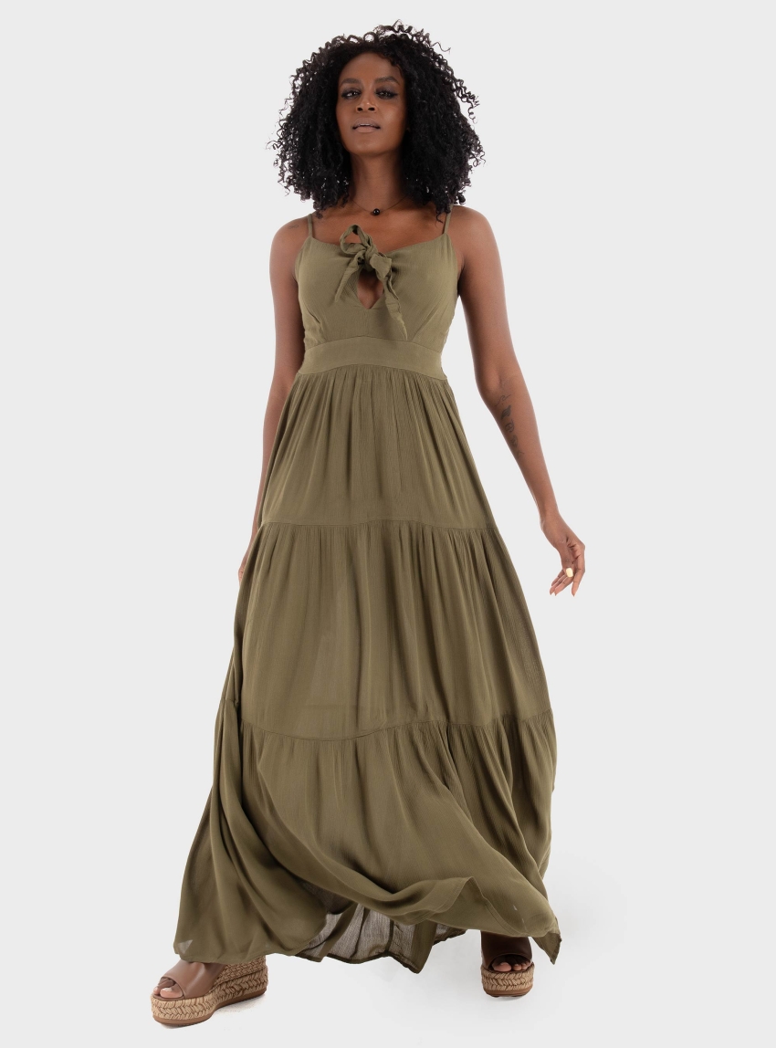 Only Chiara Knot Long Dress - Olive 