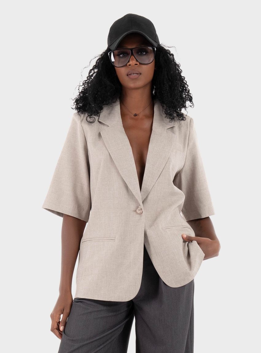 Only Linda Short Sleeve Oversized Blazer - Light Beige