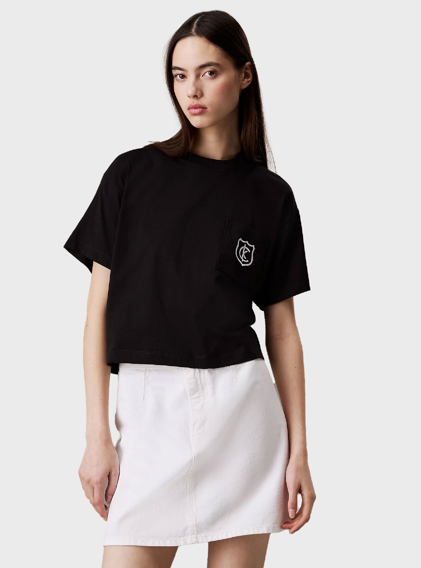 Calvin Klein Cropped Shield Logo T-shirt - Black