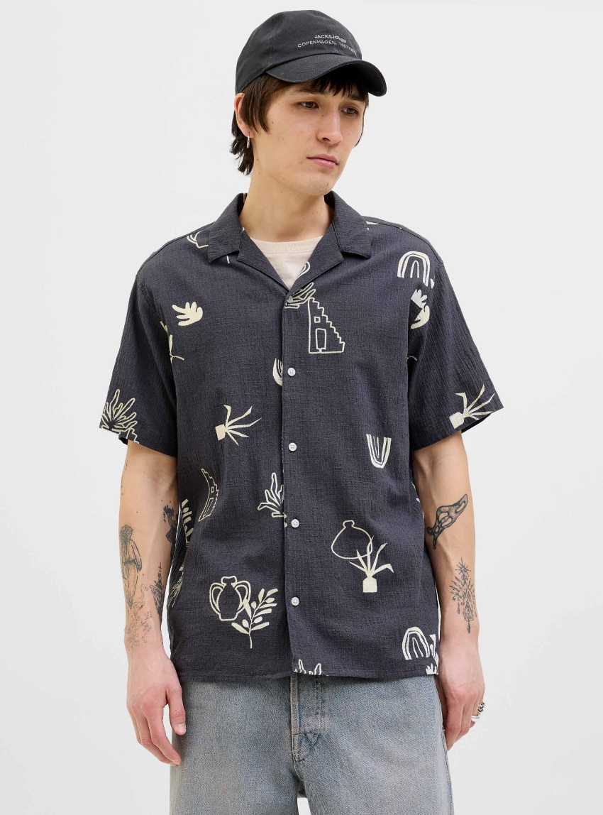 Jack & Jones Luke Crinkle Shirt - Dark Grey