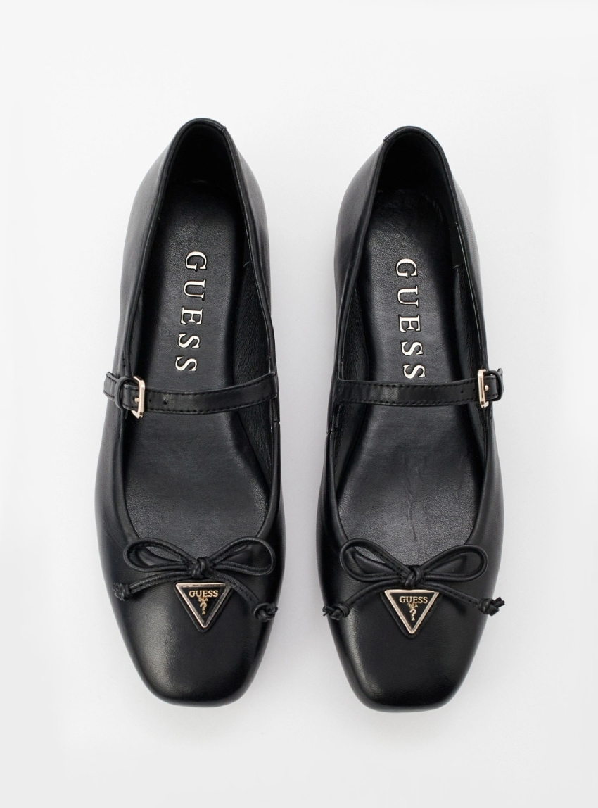 Guess Kayra Genuine Leather Ballet Pumps - Black