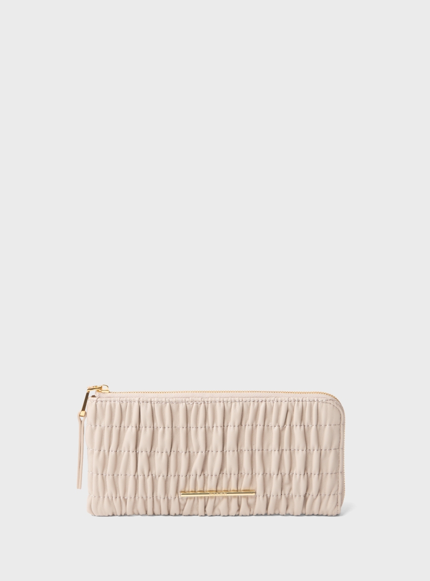 Calvin Klein Ruched Long Zip Wallet - Ecru