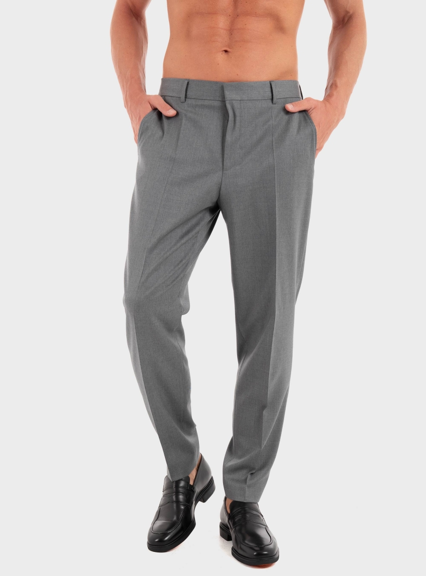 BOSS Tapered-Fit Virgin Wool Trousers H-Perin-253 - Grey