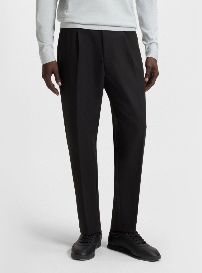 BOSS Tapered Fit Water Repellent Trousers T_Convert-Pleat - Black
