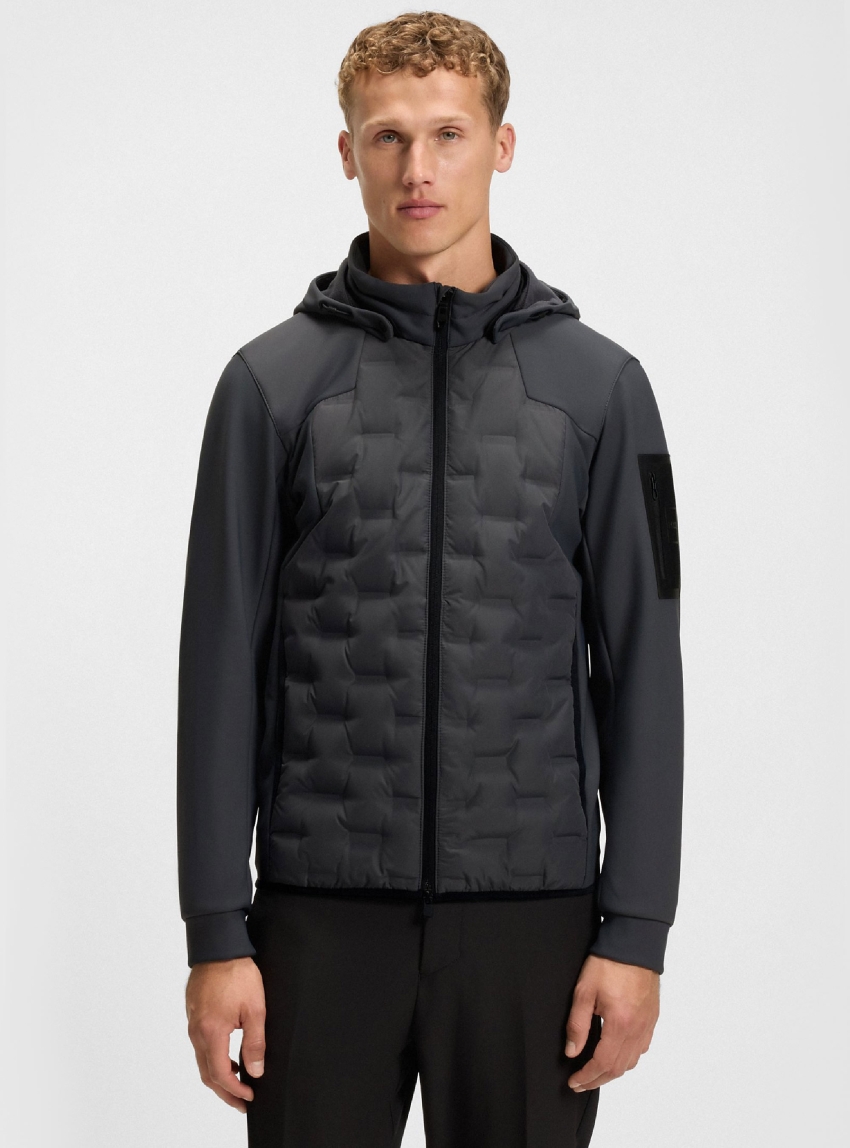 BOSS Down Filled Jacket With Welded Logo Pattern J_T-Down Hybrid HD - Dark Grey