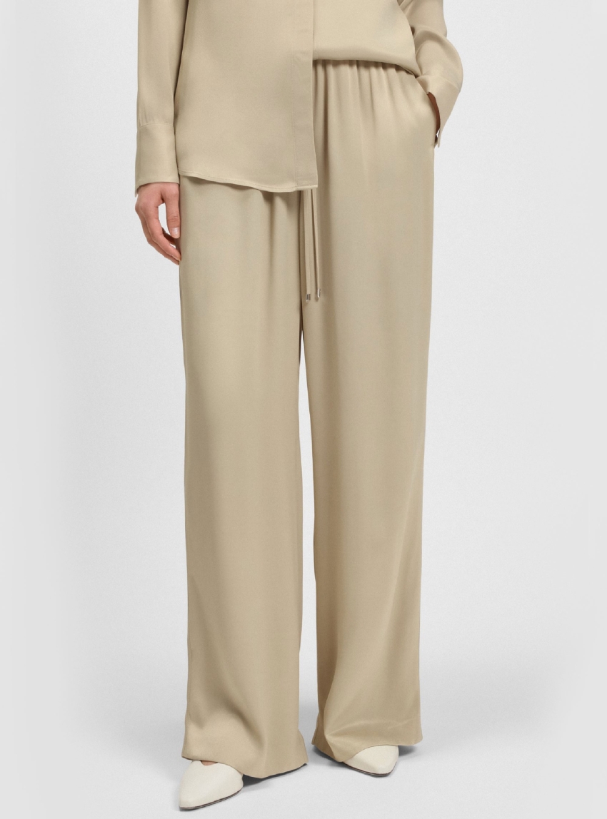 BOSS Extra-Long Relaxed-Fit Trousers In Satin Tavati - Light Beige