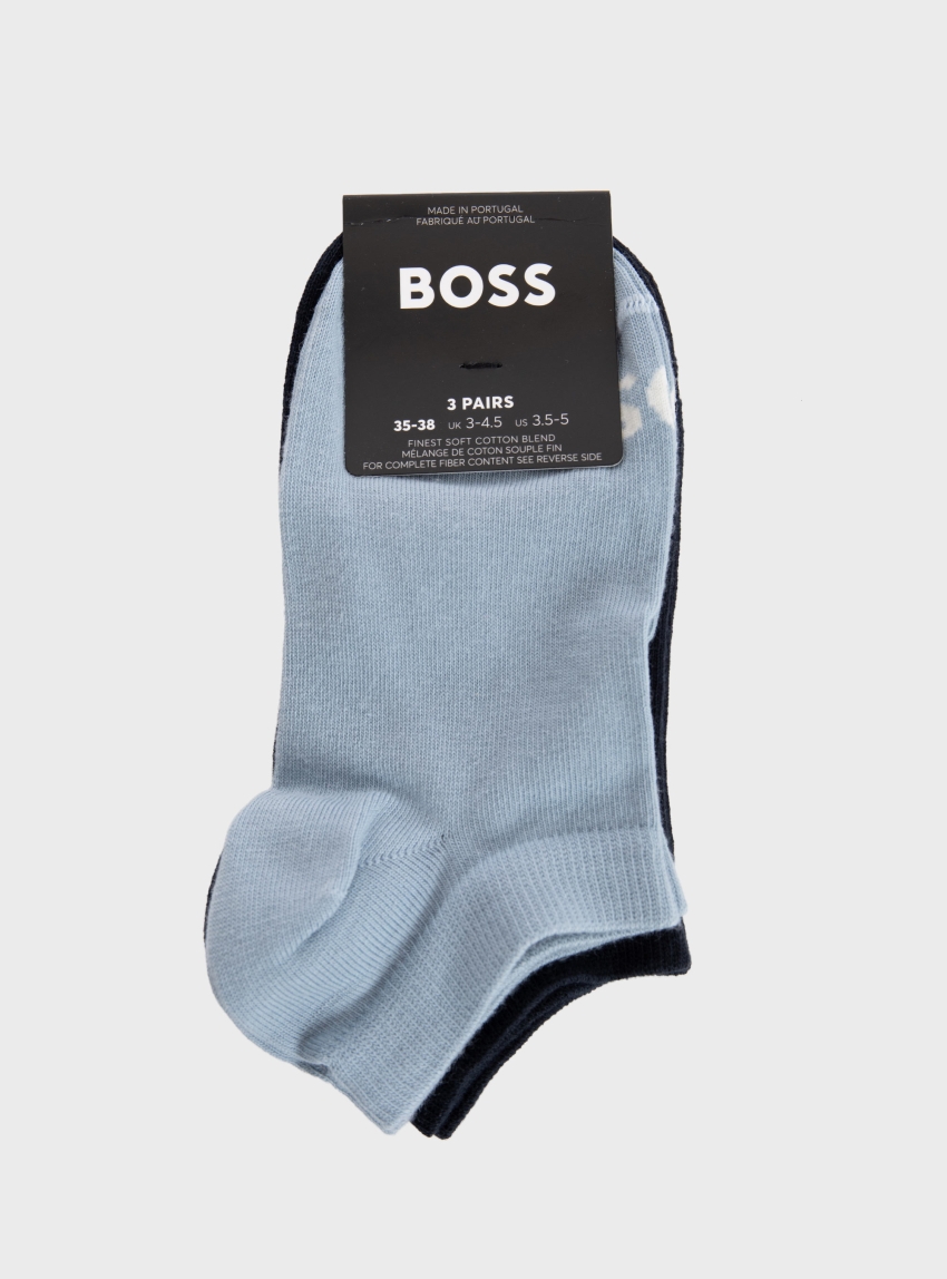 BOSS Three-Pack Ankle-Length Contrast Logos Socks 3P AS Logo CC W - Sky Blue